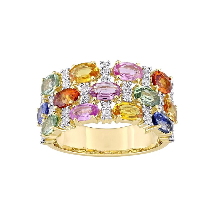 Decorated with rows of colorful sapphire gemstones, this 14k gold Stella Grace ring is a charming accent to your favorite outfits. Decorated with rows of colorful sapphire gemstones, this 14k gold Stella Grace ring is a charming accent to your favorite outfits. Metal: 14k gold Packaging: boxed Width: 10.5 mm Finish: polishedSTONE DETAILS Stone type: sapphire, pink sapphire, white sapphire, red sapphire, yellow sapphire, green sapphire Total weight: 4 1/3 ct. Shape: oval, round Setting: prong Gem Multicolor Sapphire Multi-stone Ring, Multicolor Multi-stone Sapphire Ring, Luxury Multicolor Sapphire Ring With Gemstone Accents, Multicolor Sapphire Ring In Fine Jewelry Style, Luxury Multicolor Multi-stone Sapphire Ring, Multicolor Sapphire Gemstone Ring, Multicolor Sapphire Ring With Diamond Accents, Multicolor Round Sapphire Ring Fine Jewelry, Multicolor Sapphire Ring Fine Jewelry