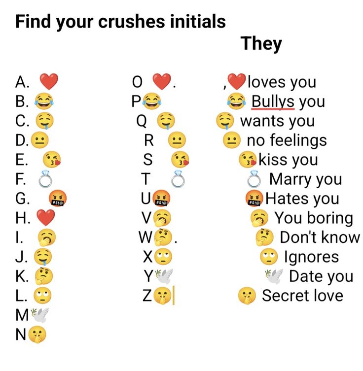 two rows of emoticions with the words find your crushes initials they