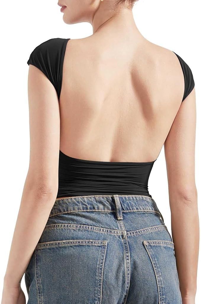 Black Backless Top, Going Out Crop Tops, Germany Fashion, Backless Shirt, Backless Top, Going Out Tops, Black Xs, Basic Tee, Amazon Women