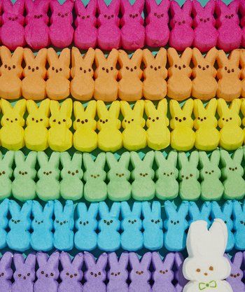 there are many different colored candies in the shape of rabbits