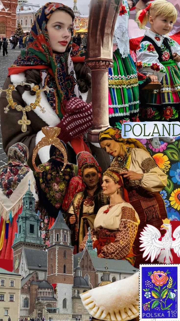 the collage shows people dressed in traditional costumes