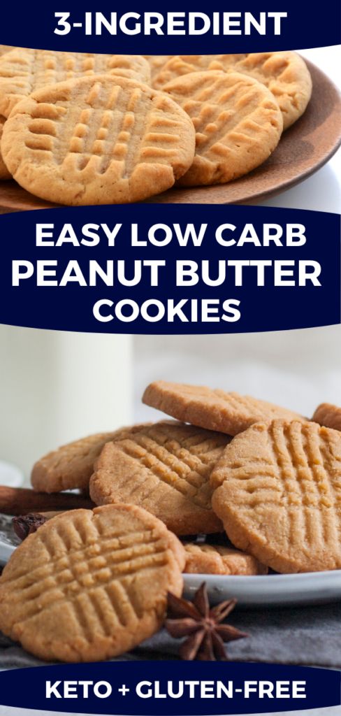 three different types of peanut butter cookies on a plate with the words, easy low carb peanut butter cookies