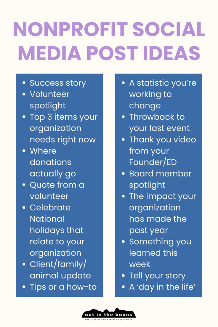 two blue verticals with the words non - profits social media post ideas on them