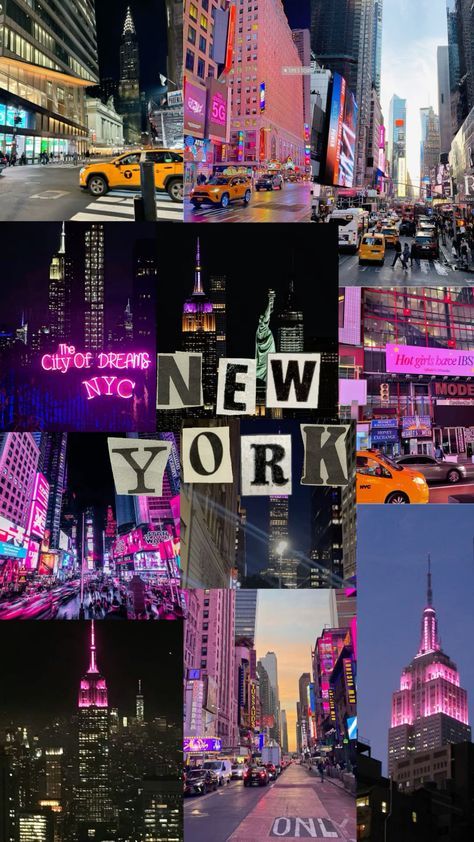 new york city collage with neon lights and skyscrapers