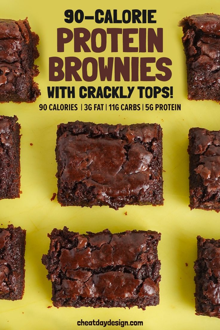 chocolate brownies with crockly toppings are on a yellow background and there is an advertisement in the bottom right corner