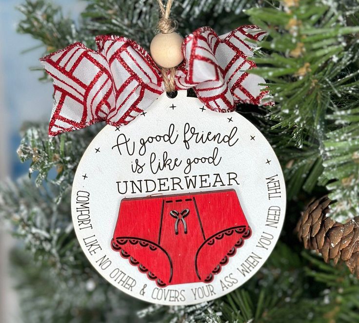 Friend Christmas Ornament - A Good Friend is Like a Underwear- 2023 Handmade Painted Christmas Ornament Funny Diy Christmas Ornaments, Diy Memorial Ornaments, Family Christmas Ornaments Diy, New Christmas Crafts For 2024, Xmas Crafts To Sell, Funny Christmas Ornaments Diy, Friend Signs, Ugly Christmas Ornaments, Creative Ornaments