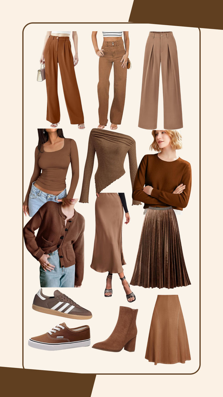 Mocha Outfits For Women, Mocha Mousse Outfit Idea, Soft Summer Browns, Mocha Mousse Fashion, 2025 Color Of The Year Pantone, Warm Undertone Clothes, 2025 Pantone Color Of The Year, Mocha Mousse Outfit, Cool Undertones Clothes