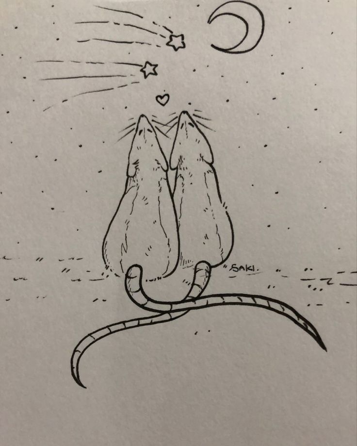 a drawing of two cats sitting on top of each other with the moon in the background