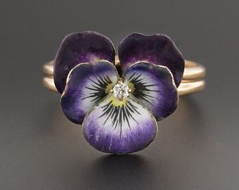 Pansy Jewelry, Pansy Ring, Jeweled Flowers, Loving Thoughts, Viola Flower, Antique Pins, Purple Pansy, Ring Purple, Pretty Purple