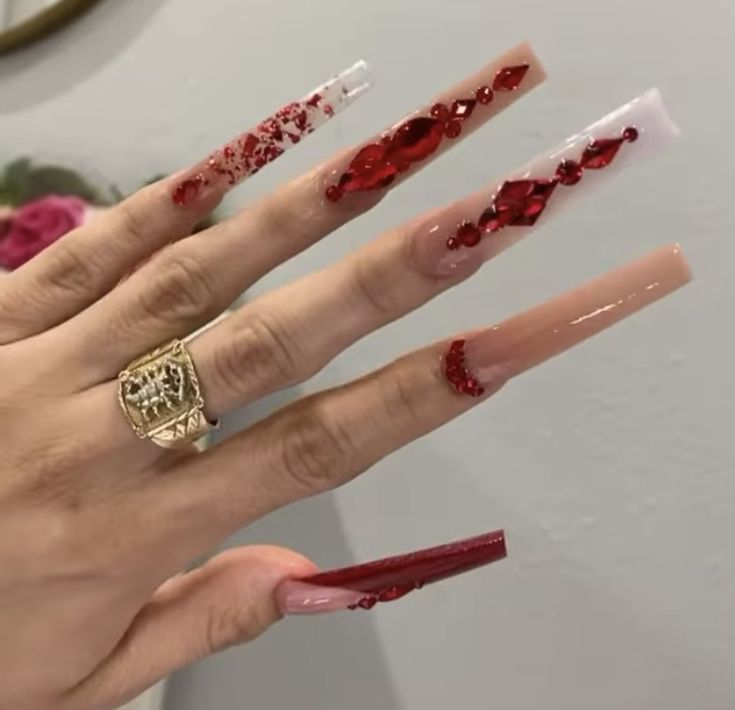 Xl Nails, Music Nails, Long Red Nails, Fashion Nail Art, Quinceanera Nails, Nails Art Ideas, Nails Art Designs, Red Acrylic Nails, Drip Nails