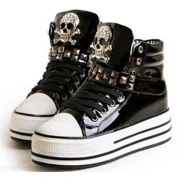 blueshiftfiles Amazing Emo Shoes Collections ❤ liked on Polyvore featuring shoes Emo Shoes, Skull Shoes, Goth Shoes, Dr Shoes, Gothic Shoes, Rock Punk, Emo Outfits, New Rock, Swag Shoes