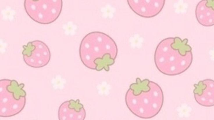 a pink background with green and white strawberries