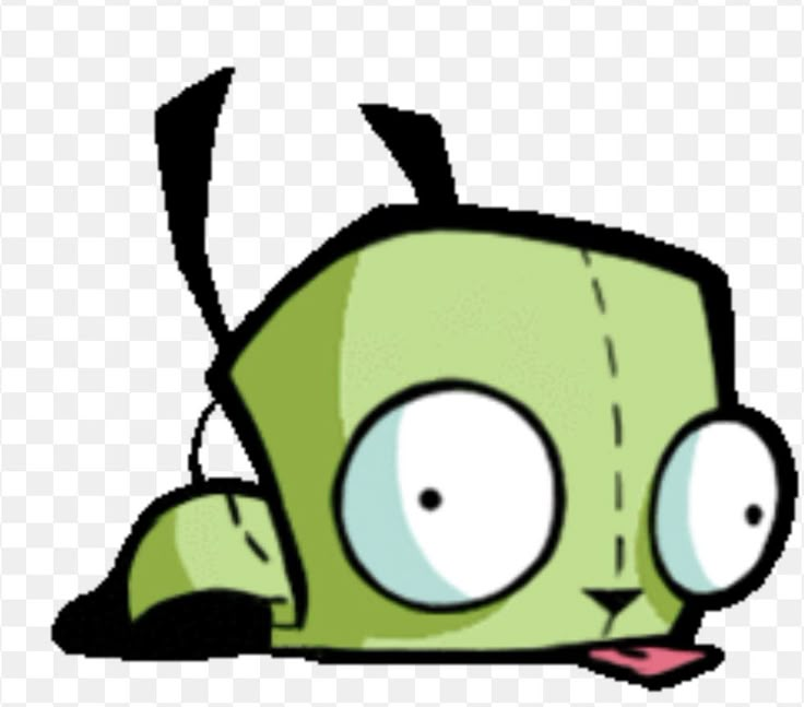 a green cartoon character with big eyes