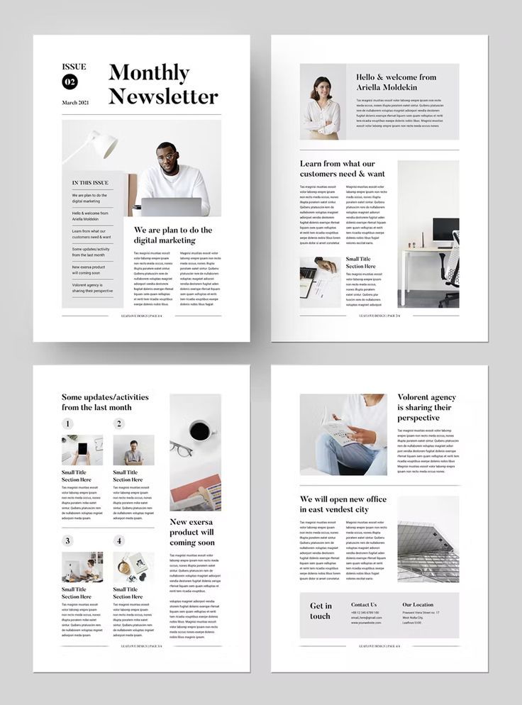 three pages with different images and text on the same page, one has a white background