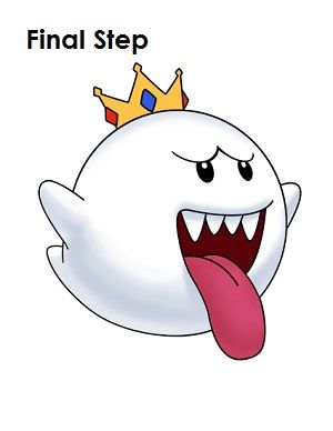 a cartoon character with a crown on his head and tongue sticking out to the side