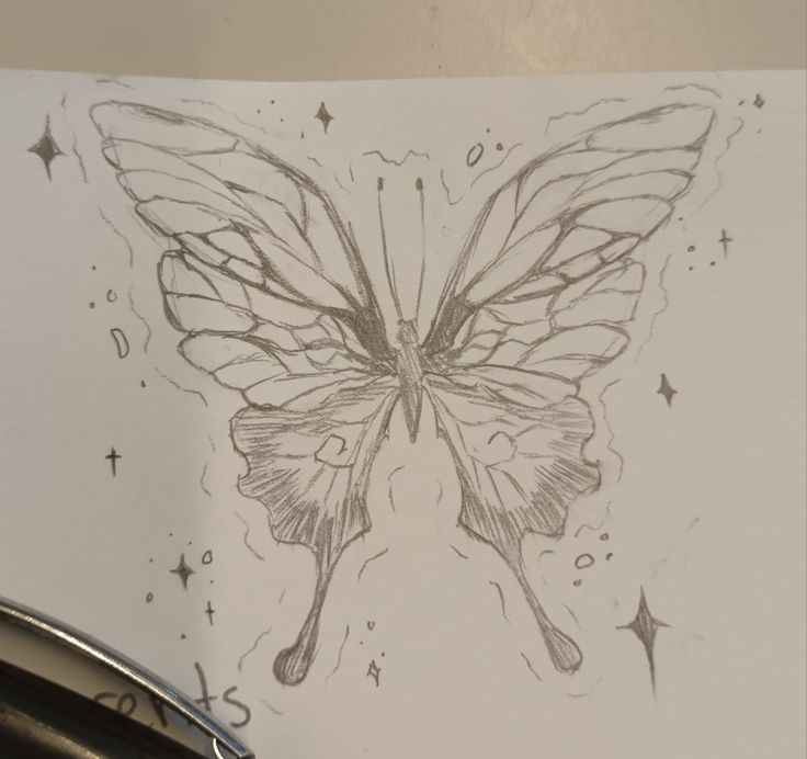 Butterfly drawing Butterfly Sketch Pencil, Butterfly Sketch, Meaningful Drawings, Butterfly Drawing, Dark Art Drawings, Cute Doodles Drawings, Art Diary, Book Art Diy, Doodle Art Designs