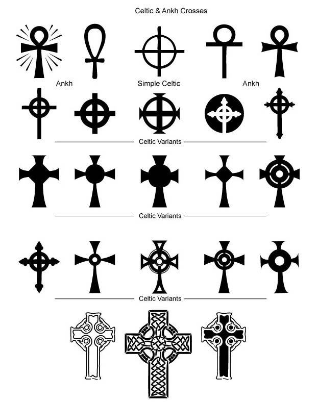 the different types of crosses are shown in black and white, as well as an image of