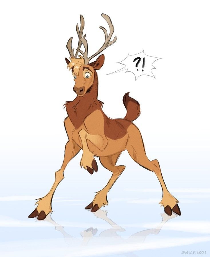 a cartoon deer with antlers on it's back legs and an expression bubble above its head