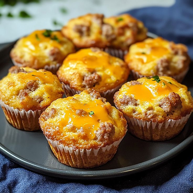 several small muffins on a black plate