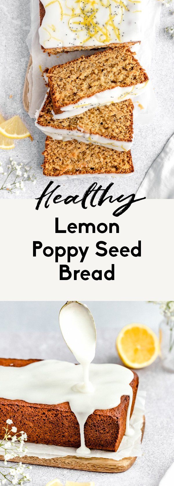 lemon poppy seed bread with white icing on top