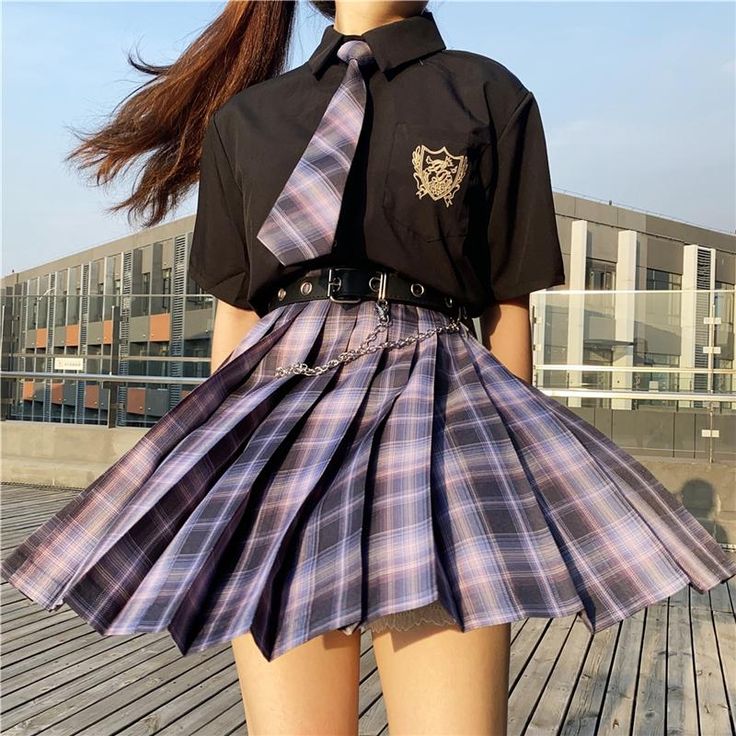 "JK PURPLE BLACK PLAID PLEATED" SKIRT N051903 Pretty Purple Outfits, Purple Black Outfit Aesthetic, Aesthetic Purple Clothes, Dark Academia Outfit Purple, Purple Skirt Outfit Aesthetic, Black And Purple Outfit Ideas, Purple Academia Outfit, Purple Pleated Skirt Outfit, Purple Aesthetic Outfit Grunge