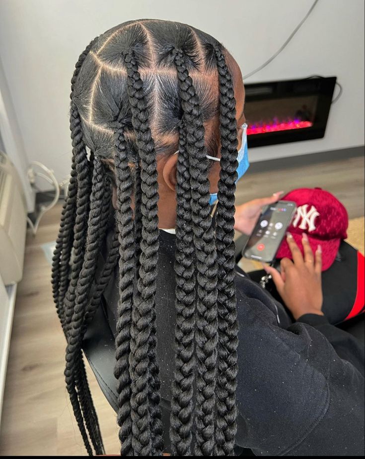 Big Knotless Braids For Black Women, Large Not Less Braids, Jumbo Knotless Box Braids Parts, Mid Box Braids, X Large Knotless Box Braids, Big Part Braids, Big Parts Box Braids, Large Braids Parting, Jumbo Knotless Parting Chart