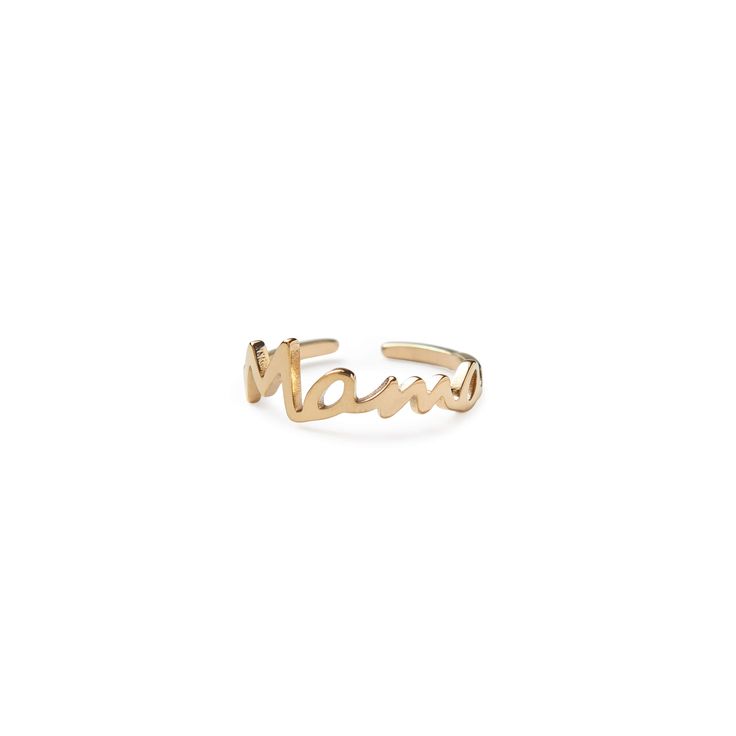 14K dipped adjustable mama ring that is OSFM. The ring is an addition to our mama script necklace and mama script bracelet. This ring completes the whole mama look. Mother's Day Name Engraved Open Ring, Mama Ring, Mama Necklace Layered, Mama Necklace Gold, Script Necklace