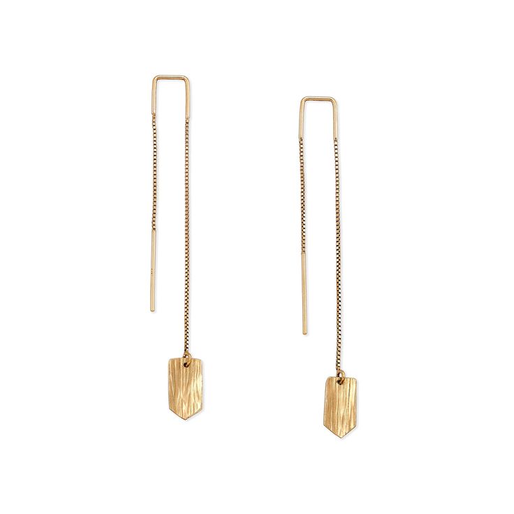 The Linear Threader earrings are a lightweight and elegant part of our Obscura collection. These classic threader style earrings feature hand textured details and a delicate chain made in 14K yellow gold. As Fairmined Incorporated, 32% of these earrings are made with ethically sourced Fairmined® gold. Sizes & Options 2 1/4" total length View the whole Obscura Collection here. Ethics & Sustainability Fairmined® is an assurance label that certifies gold from empowered responsible artisanal and sma Luxury Drop Linear Earrings For Anniversary, Luxury Fine Jewelry Linear Earrings As Gift, Luxury Elegant Linear Earrings For Anniversary, Affordable Statement Linear Drop Earrings, Luxury Yellow Gold Linear Earrings For Party, Luxury Linear Earrings For Formal Events, 14k Gold Threader Earrings, 14k Gold Filled Yellow Gold Threader Earrings For Everyday, Everyday 14k Yellow Gold Filled Threader Earrings