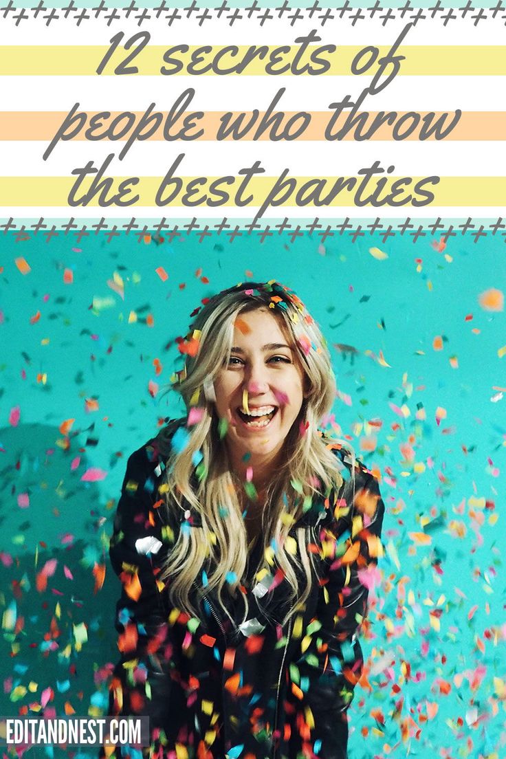 a woman with confetti on her face and the words, 12 secrets of people who throw the best parties