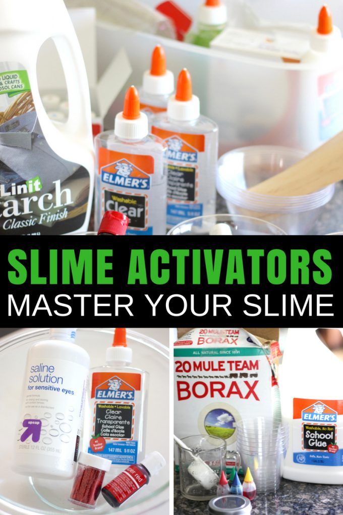 the ingredients for slime activators are shown in this collage