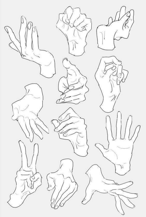 several different hands drawn in black and white