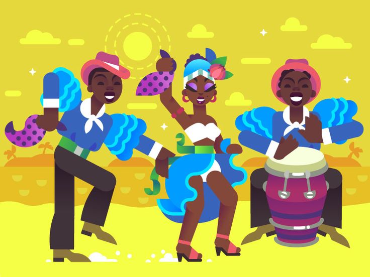 two black women are playing drums in front of a yellow background with clouds and stars