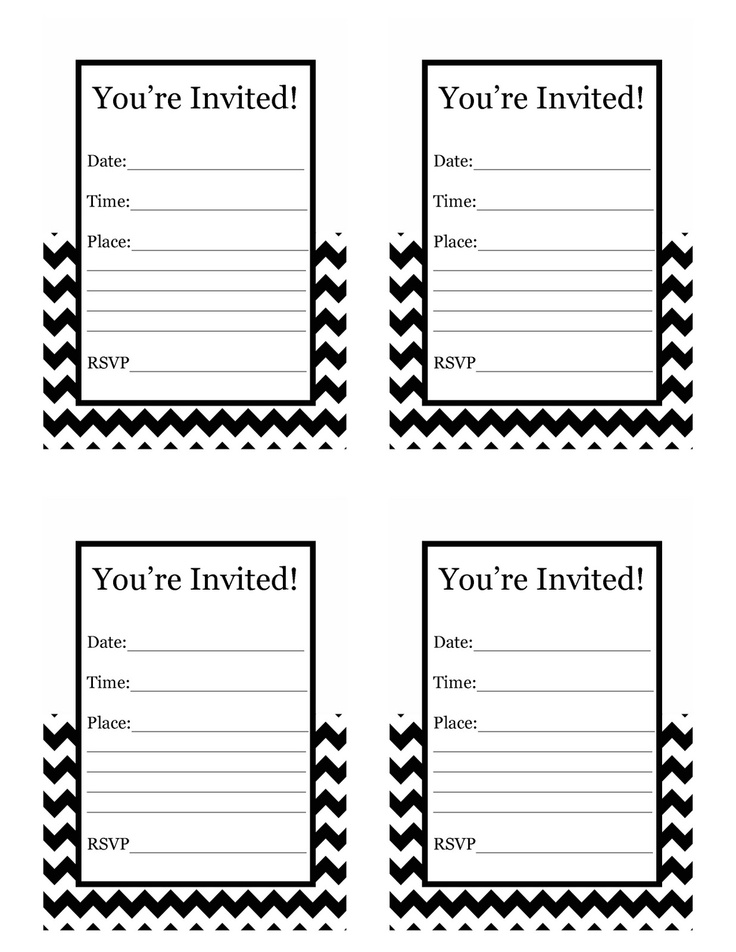 four black and white chevroned printable party cards