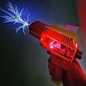 a hand holding a red and blue lighter with white fireworks coming out of the top