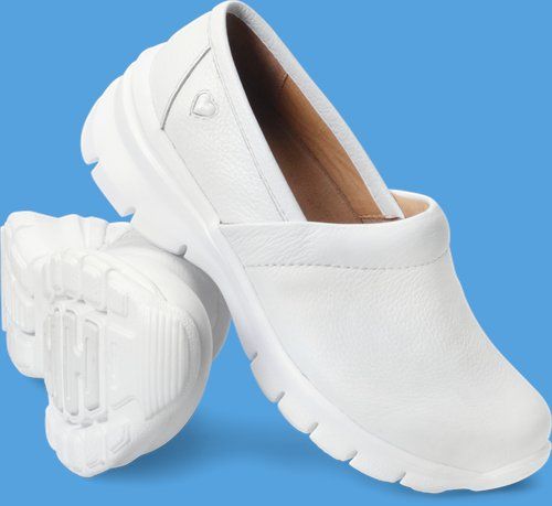 Womens Libby in White Comfortable Everyday Slip-on Clogs, Casual Workwear Clogs With Round Toe, White Round Toe Clogs For Work, Casual Round Toe Clogs For Work, Casual Workwear Clogs With Rubber Sole, Casual Clogs With Rubber Sole For Work, Casual Clogs With Ortholite Insole, Casual Closed Toe Clogs For Workwear, Casual Clogs With Round Toe For Everyday