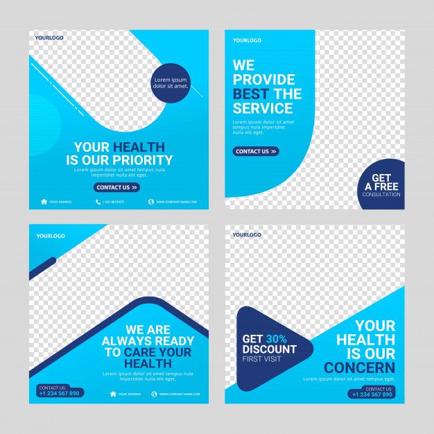 four blue flyer templates with rounded shapes