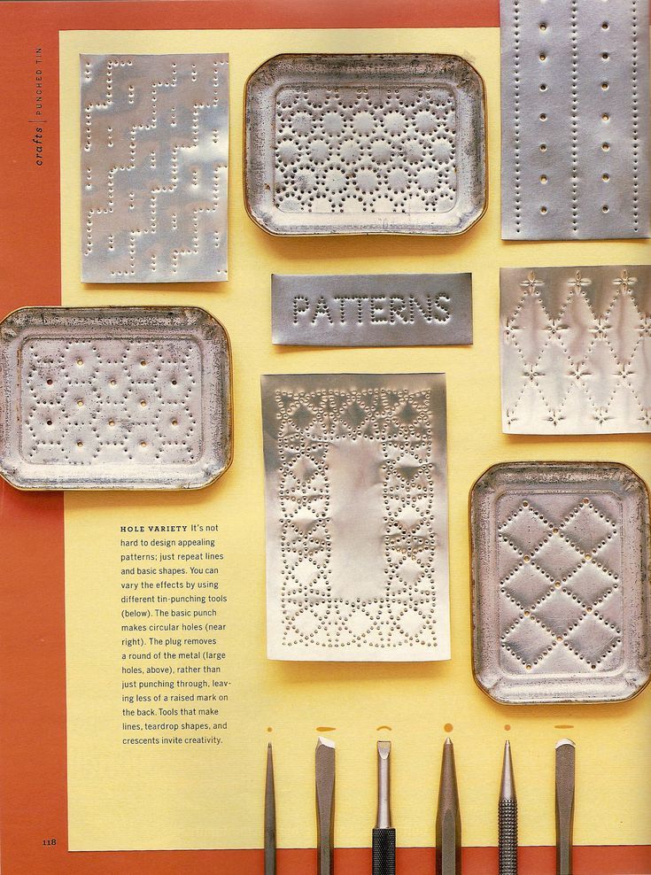 a book with metal trays and crochet tools