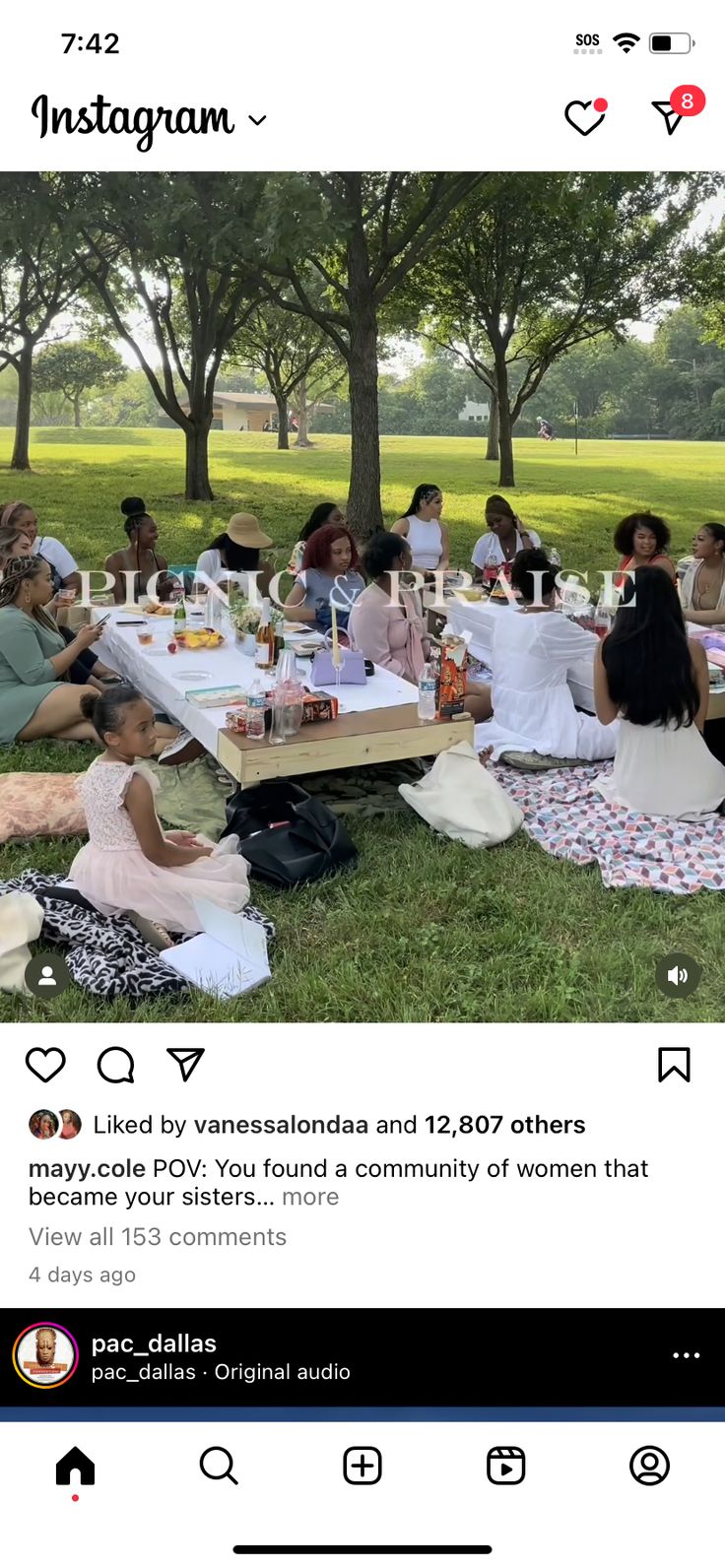 an instagram page with people sitting on the grass