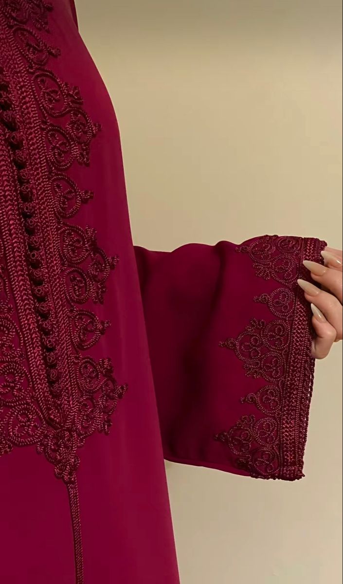 Moroccan details Moroccan Dress Casual, Traditional Festive Abaya With Intricate Embroidery, Festive Long Sleeve Abaya With Intricate Embroidery, Morrocan Dresses, Festive Intricate Embroidery Abaya, Festive Embroidered Fitted Abaya, Red Abaya, Moroccan Djellaba For Women, Moroccan Aesthetic