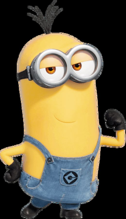 a cartoon minion with glasses and overalls