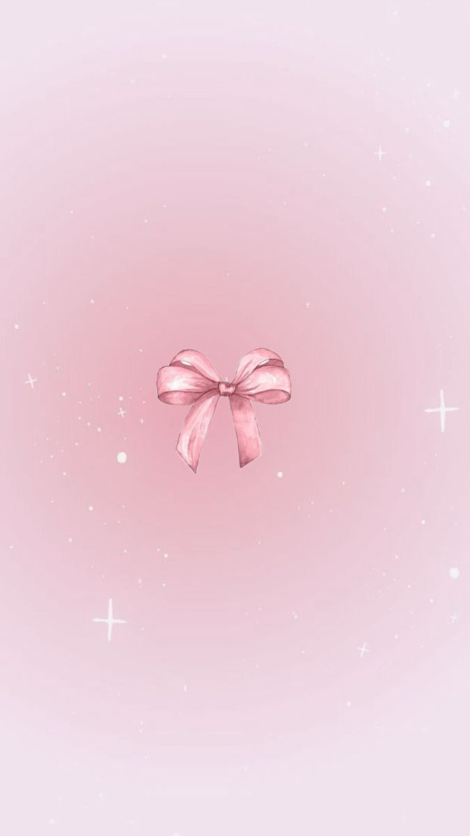 a pink wallpaper with a bow on the top and stars in the bottom corner