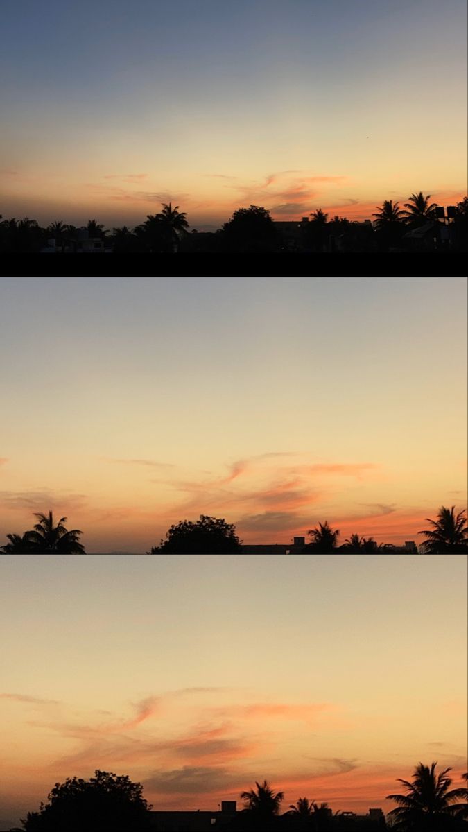 three different shots of the sky at sunset