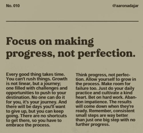 a newspaper article with an image of a person on the front page and text that reads focus on making progress, not perfection