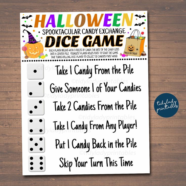 a printable halloween dice game for kids