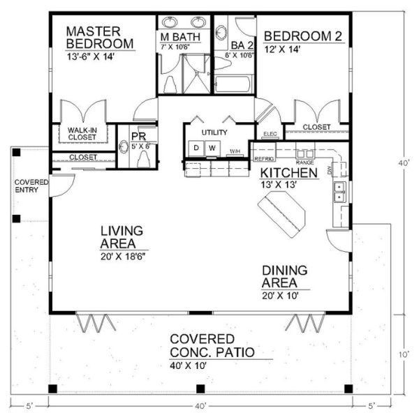 the floor plan for a small house with two bedroom and an attached living room area