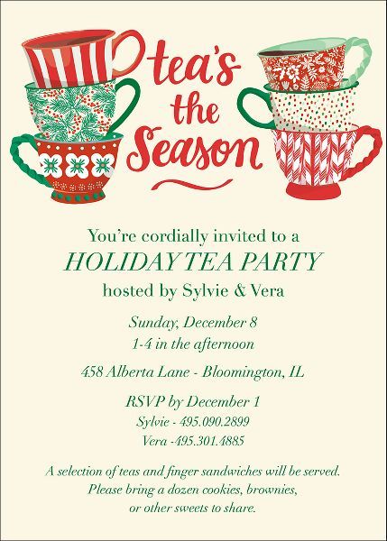 a holiday party with tea cups on it