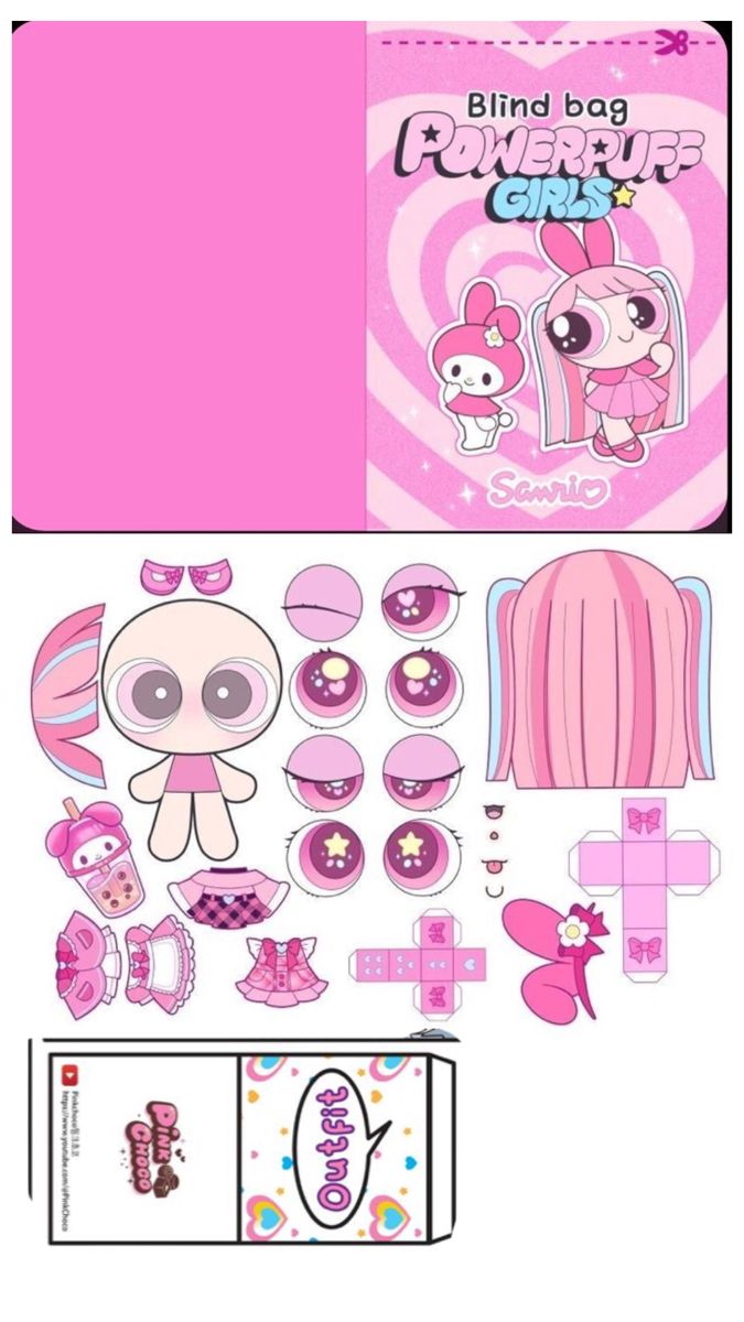 the pink paper doll is next to its packaging and instructions on how to make it