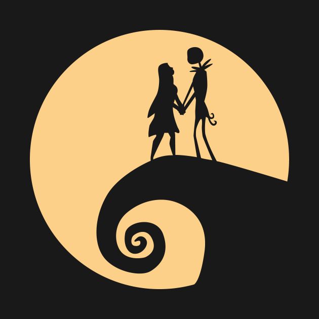 the silhouettes of two people holding hands in front of a full moon and wave