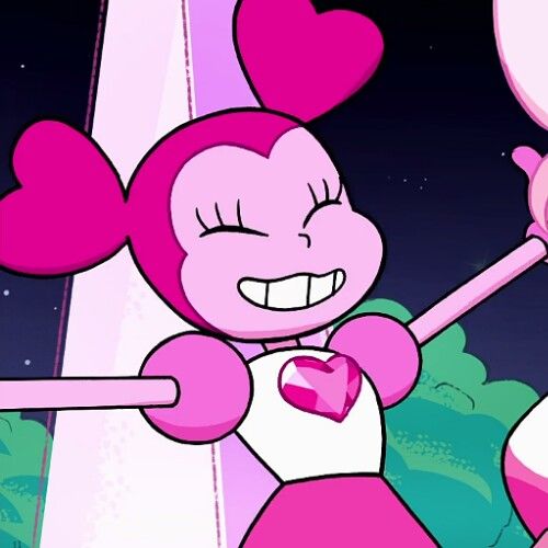 an animated pinkie is holding a heart shaped balloon in front of another cartoon character