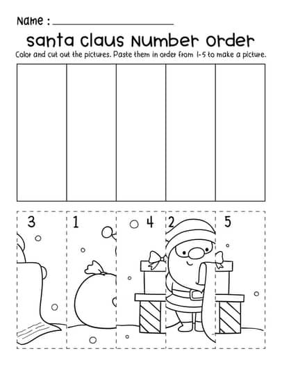 the santa claus number order worksheet